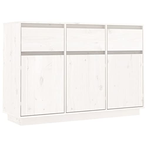 vidaXL Sideboard 3 Schubladen 6 Fächer Kommode Anrichte Schrank Beistellschrank Mehrzweckschrank Standschrank Weiß 110x34x75cm Massivholz Kiefer