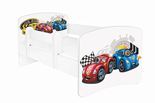 AS TOR Kinderbett Hugo 70x140cm Matratze Abnehmbarem Geländer   Bett Schlafzimmer Kindermöbel Kinderbetten für Mädchen Junge,, Solide Sicher   Sportwagen