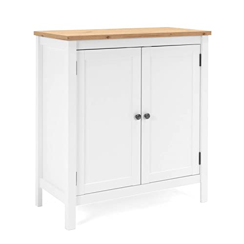 Homestyle4u 2125, Kommode Sideboard Weiß Holz Schrank Wohnzimmerschrank Flurschrank Anrichte mit 2 Türen