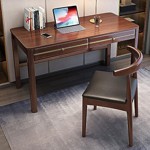 Schreibtisch aus Massivholz für Heimbüro mit 2 Schubladen, modernes Design, stabiler Computer-Arbeitsplatz mit großer Oberfläche, Arbeitstisch für die Arbeit von zu Hause, 80 x 60 x 75 cm,