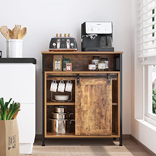 SogesHome Buffets Sideschrank Küchenschrank mit Schiebetür Sideboard mit 3 offenen Fächern für Aufbewahrung für Küchen Wohnzimmer Vintagebraun 70 x 30 x 80 cm