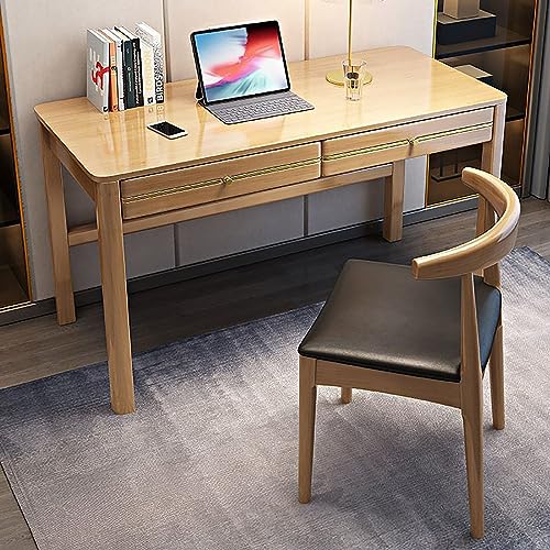 Schreibtisch aus Massivholz mit 2 Schubladen, moderner Home-Office-Schreibtisch für die Arbeit von zu Hause, große Oberfläche, stabiler Computertisch, Arbeitsplatz (99,1 x 61 x 76,2 cm)