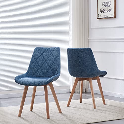 B&D home Esszimmerstühle 2er Set, Polsterstuhl mit Massivholz Buche Beine, gepolsterter Küchenstuhl Landhausstil, Design Stuhl Esszimmer und Küche, Webstoff Blau, 11118-BLAU-2