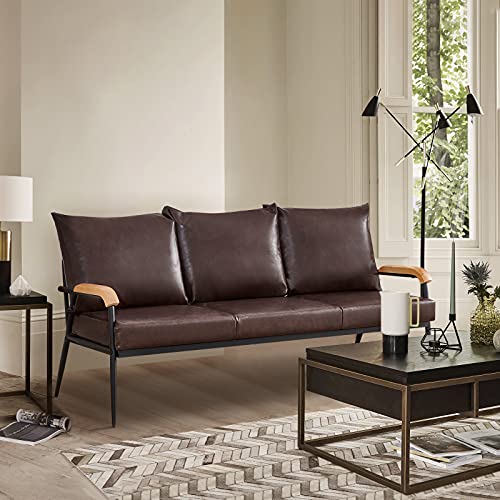 TUKAILAi Sofa 3 Sitzer Kunstleder Weiches Lounge Sofa mit Massivholz Armlehne und Metallrahmen Couches für Wohnzimmer Empfang Büromöbel Dunkelbraun