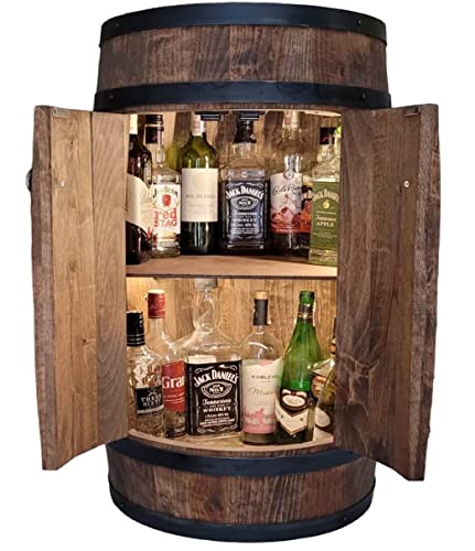 Fassbar mit 2 Türen und Led, Holzfass 80 cm Weinfass - Barschränk handgemacht Flaschenregal Hausbar Vintage theke bar Wand holzregal Whisky Wein Bier - Bartisch Geschenk für Männer