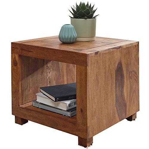 FineBuy Sheesham Massiv-Holz Couchtisch 50 x 50 cm Wohnzimmer-Tisch Design dunkel-braun Landhaus-Stil Beistelltisch Natur-Produkt Echtholz Unikat quadratisch Wohnzimmermöbel modern Massivholzmöbel