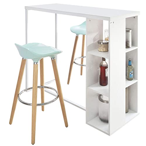 SoBuy® FWT39-W Bartisch Beistelltisch Stehtisch Küchentheke Küchenbartisch mit 3 Regalfächern, weiß, BHT ca: 120x105x49cm