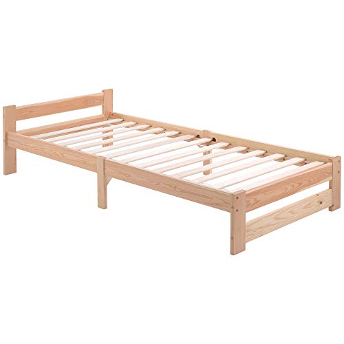 EVURU 200x90cm Einzelbett Mit Matratzen Solide Massivholzbett Futonbett Massivholz Natur Bett aus mit Kopfteil und Lattenrost