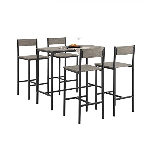 SoBuy® OGT14 Bartisch Set 5-teilig Sitzgruppe Esstisch Bistrotisch mit 4 Hockern