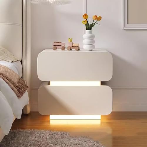 QAONEAY Nachttischschrank, Schlafzimmer-Nachttisch, Nachttisch, Massivholztisch, moderner Nachttisch mit LED-Sensorlicht und Schubladen, Schrank, Zuhause, Schlafzimmer, Beistelltisch(Color1)