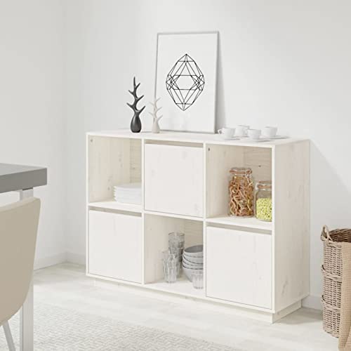 JUNZAI Sideboard, Schlafzimmer Kommode, Komodenschrank, Küchenschrank, Commode, Flurkommode, Schrank, Schlafzimmerkommode, Weiß 110,5x35x80 cm Massivholz Kiefer