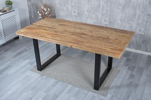 junado SAM B-Ware Esszimmertisch Bristol 180 x 90 cm, Mangoholz massiv, naturfarben, Esstisch mit U-Metallgestell in schwarz