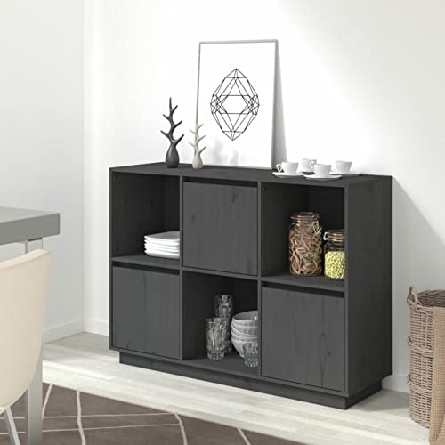 junzai Sideboard, Schlafzimmer Kommode, Komodenschrank, Küchenschrank, Commode, Flurkommode, Schrank, Schlafzimmerkommode, Grau 110,5x35x80 cm Massivholz Kiefer