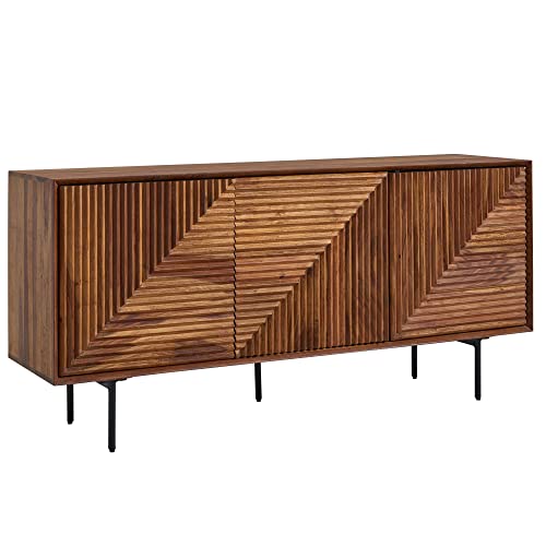 FineBuy Sideboard 148x72x40 cm Sheesham Massivholz/Metall Anrichte | Kommode mit DREI Türen | Kommodenschrank Holz Modern | Standschrank Wohnzimmer