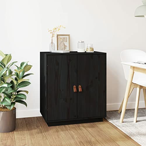 RONGQI Sideboard, Schlafzimmer Kommode, Komodenschrank, Küchenschrank, Commode, Flurkommode, Schlafzimmerkommode, Schrank, Schwarz 65,5x40x75 cm Massivholz Kiefer