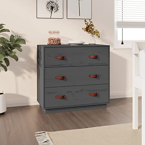 JUNZAI Sideboard, Schlafzimmer Kommode, Komodenschrank, Küchenschrank, Commode, Flurkommode, Schrank, Schlafzimmerkommode, Grau 80x40x75 cm Massivholz Kiefer