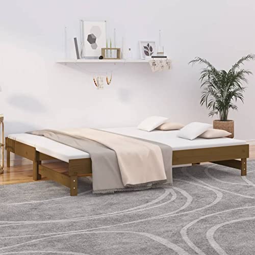 BaraSh Tagesbett Ausziehbar Honigbraun 2X(100x200) cm Massivholz Kiefer Bett Mit Ausziehbett Tagesbett Ausziehbar Daybed Tagesbett Bettgestell