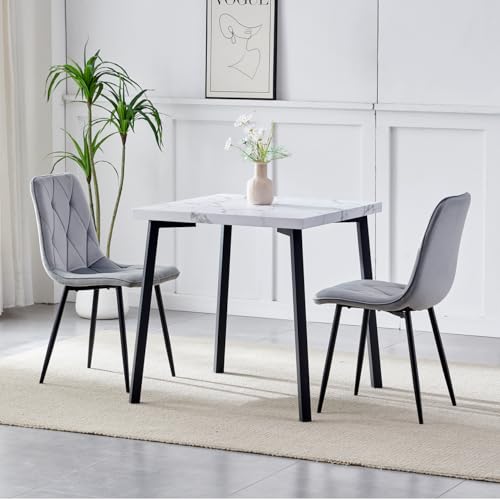 3-teiliges Esszimmer-Set aus Massivholz mit 2 rhombischen Stühlen, platzsparender Küchentisch für Restaurant und Wohnzimmer, 75 cm quadratischer Tisch für 2 graue Esszimmermöbel